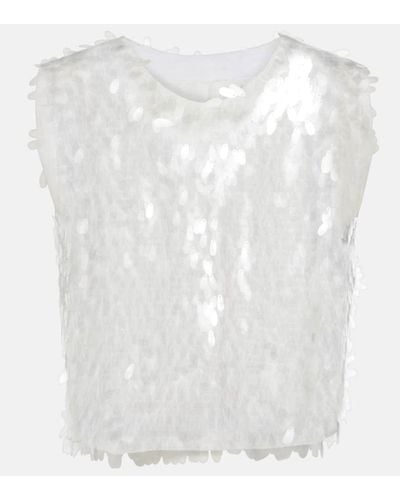Norma Kamali Top cropped con paillettes - Bianco