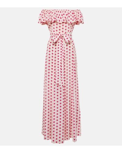 Alexandra Miro Giselle Off-shoulder Polka-dot Midi Dress - Pink