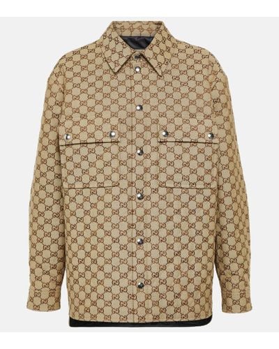 Gucci Sobrecamisa de lona con GG - Marrón