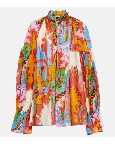 Etro Printed Cotton And Silk Blouse - Orange