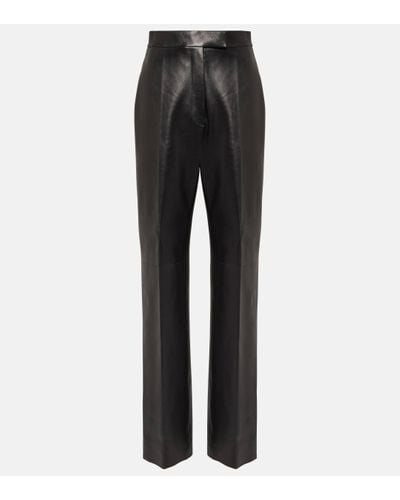 Alexander McQueen Pantalon droit a taille haute en cuir - Noir