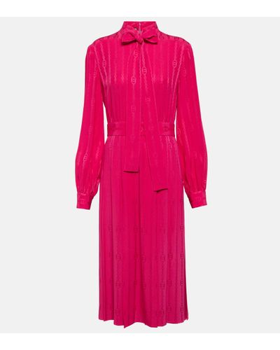 Gucci Pussy-bow Pleated Silk-jacquard Midi Dress - Pink