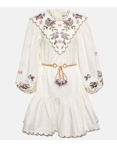 ALÉMAIS Alemais Nelly Embroidered Cotton And Linen Minidress - White