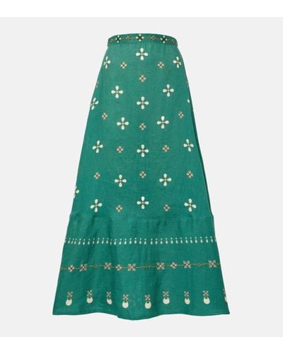 Agua Bendita Bel Mar Esmeralda Embroidered Maxi Skirt - Green