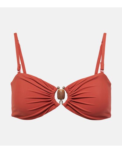 Christopher Esber Embellished Ruched Bikini Top - Red