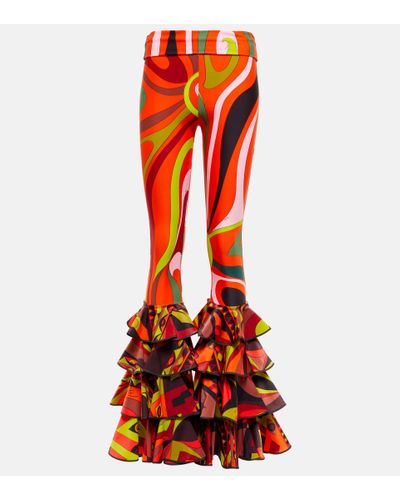 Emilio Pucci Ruffled Printed Jersey Pants - Red