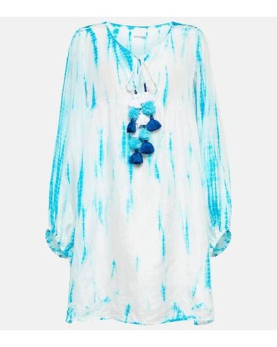 Anna Kosturova Vestido corto de seda tie-dye - Azul