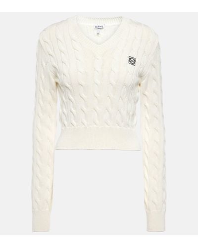 Loewe Anagram Cable-knit Cotton Jumper - White