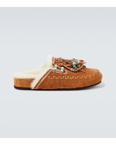 Alanui Slippers The Journey in suede con shearling - Marrone