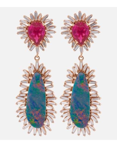 Suzanne Kalan One Of A Kind 18kt Rose Gold Drop Earring With Rubies And Gemstones - Pink