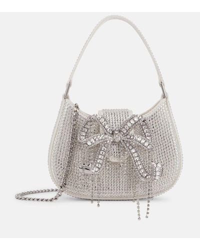 Self-Portrait The Bow Micro Embellished Tote Bag - Gray