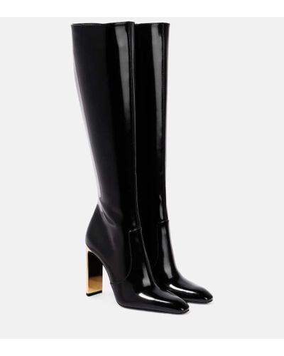 Saint Laurent Auteuil 105 Glazed Leather Knee-high Boots - Black