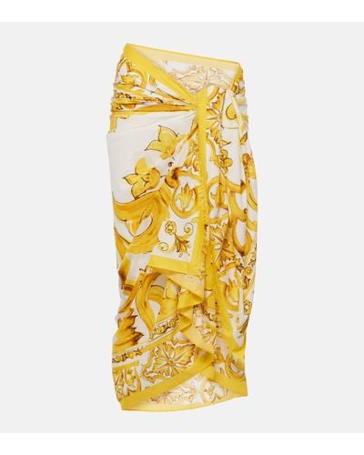 Dolce & Gabbana Majolica Fringed Cotton Scarf - Yellow
