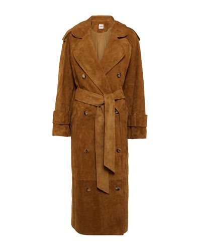 Khaite Buckley Belted Suede Trench Coat - Brown