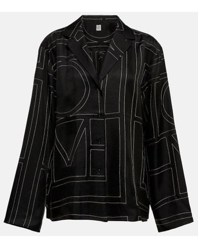 Totême Logo-embroidered Silk Shirt - Black