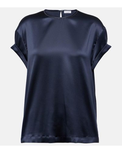 Brunello Cucinelli T-Shirt aus einem Seidengemisch - Blau