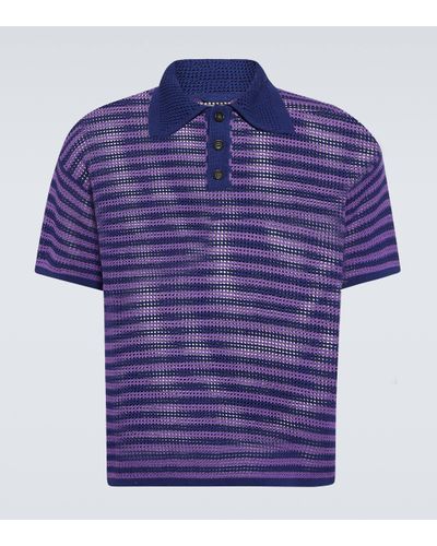 Bode Striped Crochet Cotton Polo Shirt - Blue