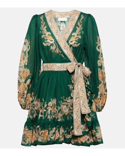 Zimmermann Devi Graphic-print Cotton Mini Dress - Green