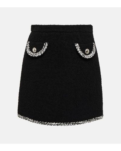 Alessandra Rich Embroidered Tweed High-rise Miniskirt - Black