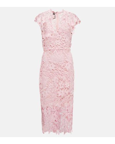 Monique Lhuillier Floral Lace Midi Dress - Pink