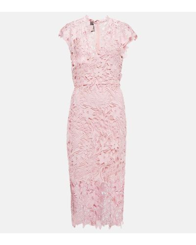 Monique Lhuillier Abito midi in pizzo con stampa - Rosa