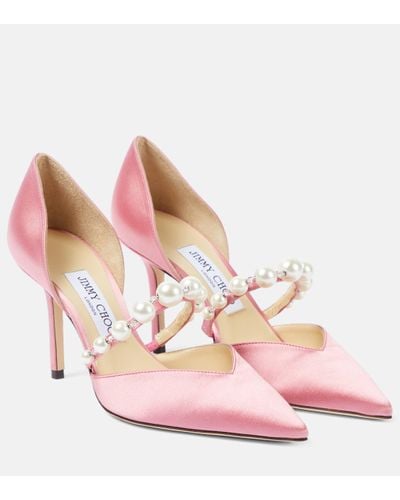 Jimmy Choo Aurelie 85 Embellished Satin Court Shoes - Pink