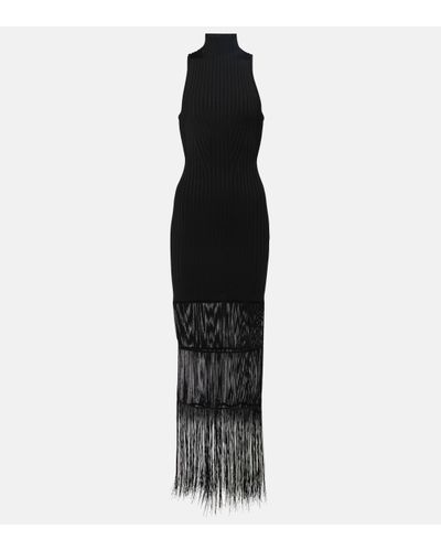 Khaite Zare Fringed Ribbed-knit Maxi Dress - Black