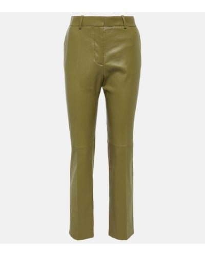 JOSEPH Coleman Leather Straight Trousers - Green