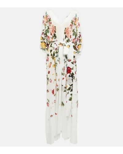 Oscar de la Renta Floral Silk Crepe Gown - White