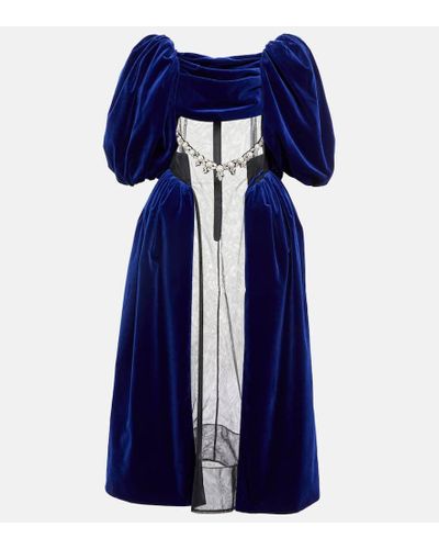 Simone Rocha Embellished Tulle-paneled Velvet Gown - Blue