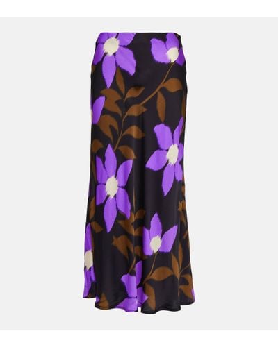 Velvet Kaiya Printed Satin Midi Skirt - Purple
