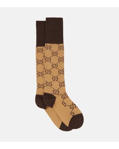 Gucci Monogram-pattern Stretch-cotton Blend Socks - Brown