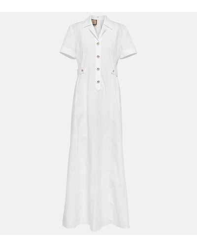 Gucci Brand-engraved Flared-hem Cotton-poplin Midi Dress - White