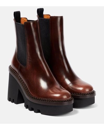 Chloé Owena Leather Chelsea Boots - Brown
