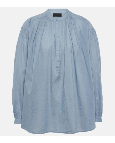 Nili Lotan Neville Cotton Poplin Blouse - Blue