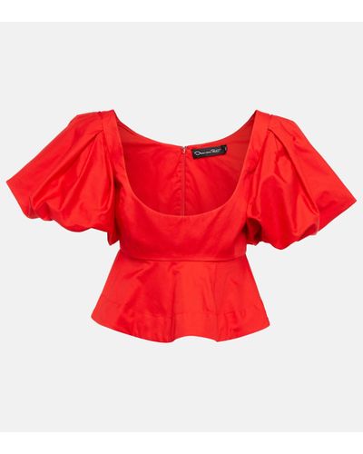 Oscar de la Renta Peplum Cotton Crop Top - Red