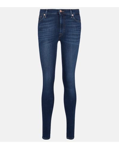 7 For All Mankind High-Rise Skinny Jeans Slim Illusion Luxe - Blau