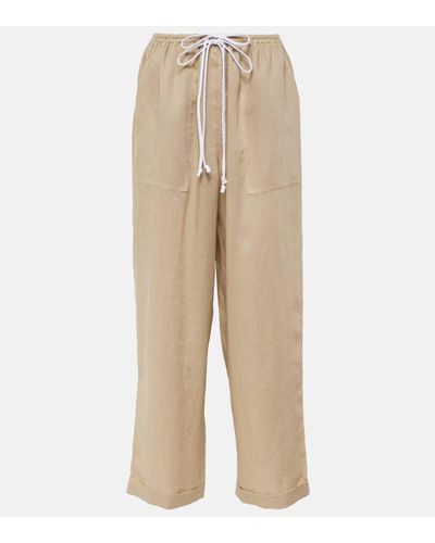 Tory Burch Linen Wide-leg Trousers - Natural