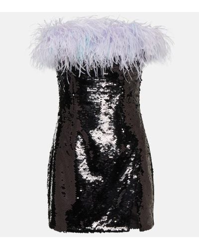 Self-Portrait Feather-trimmed Sequined Minidress - Black