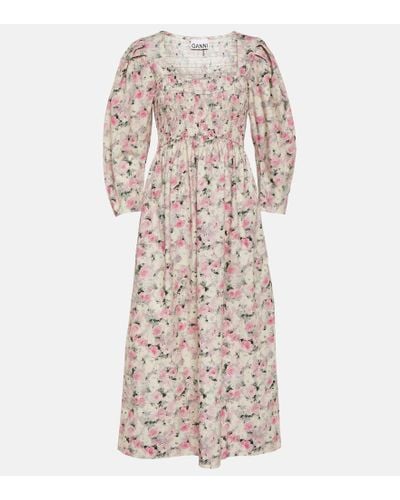 Ganni Vestido midi de algodon floral - Multicolor