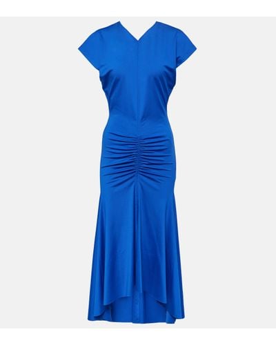 Victoria Beckham Ruched Jersey Midi Dress - Blue