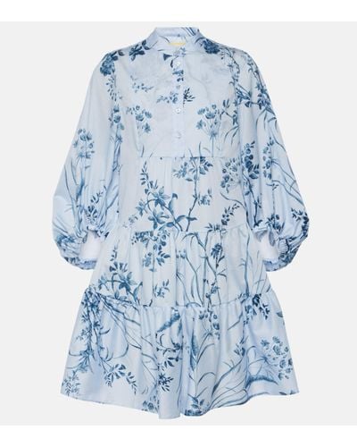 Erdem Tiered Floral-print Cotton-voile Mini Shirt Dress - Blue