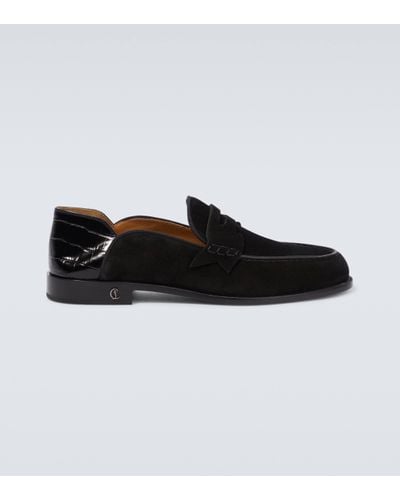 Christian Louboutin Penny No Back Suede And Croc-effect Loafers - Black