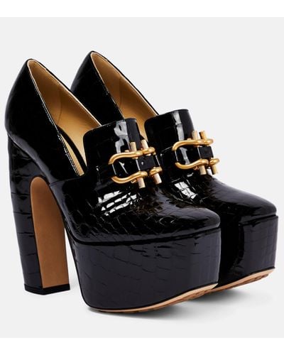 Bottega Veneta Mostra Croc-embossed Leather Court Shoes - Black