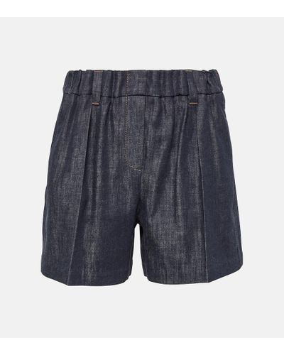 Brunello Cucinelli Shorts di jeans a vita alta - Blu