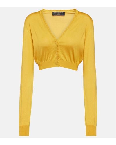 Dolce & Gabbana Cropped Silk Cardigan - Yellow