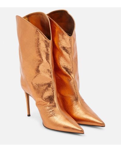 Alexandre Vauthier Metallic Leather Ankle Boots - Orange