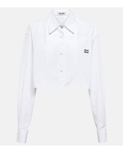 Miu Miu Camisa de algodon cropped - Blanco