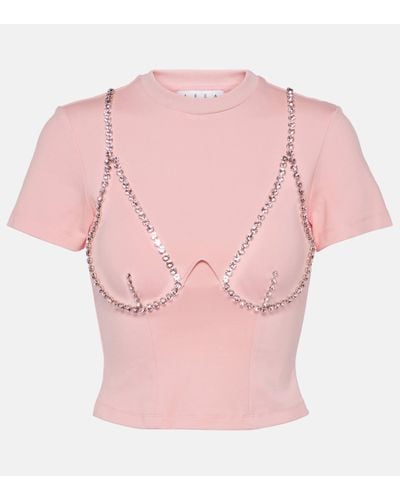 Area Crystal-embellished Cup-chain T-shirt - Pink