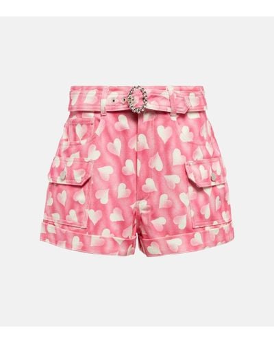 Alessandra Rich Heart-print High-rise Denim Shorts - Pink